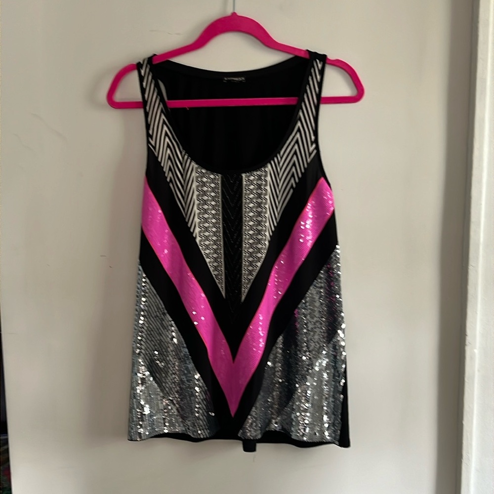 Express sequined and patterned tank top, size M NWOT